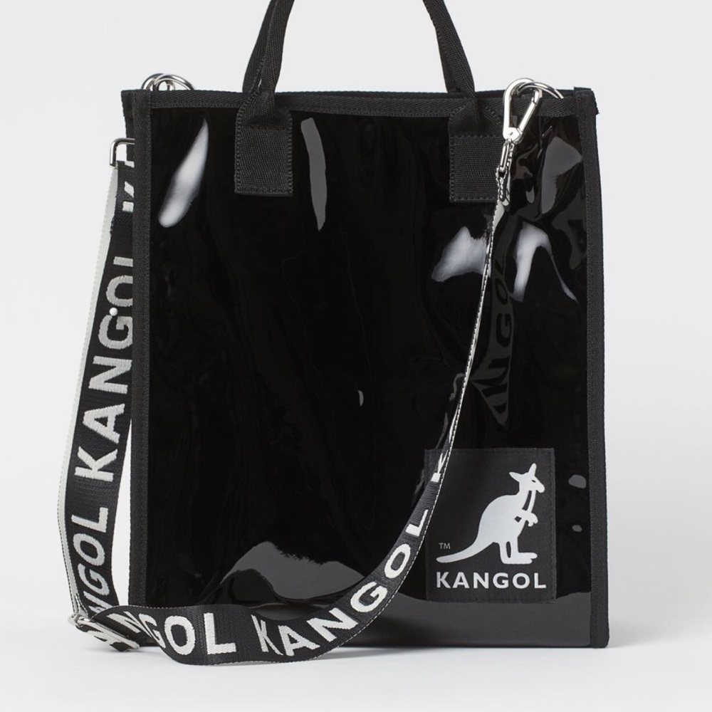H&M x Kangol Black Patent Tote with Logo Strap